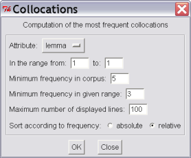 Bonito: Display of the most frequent collocations